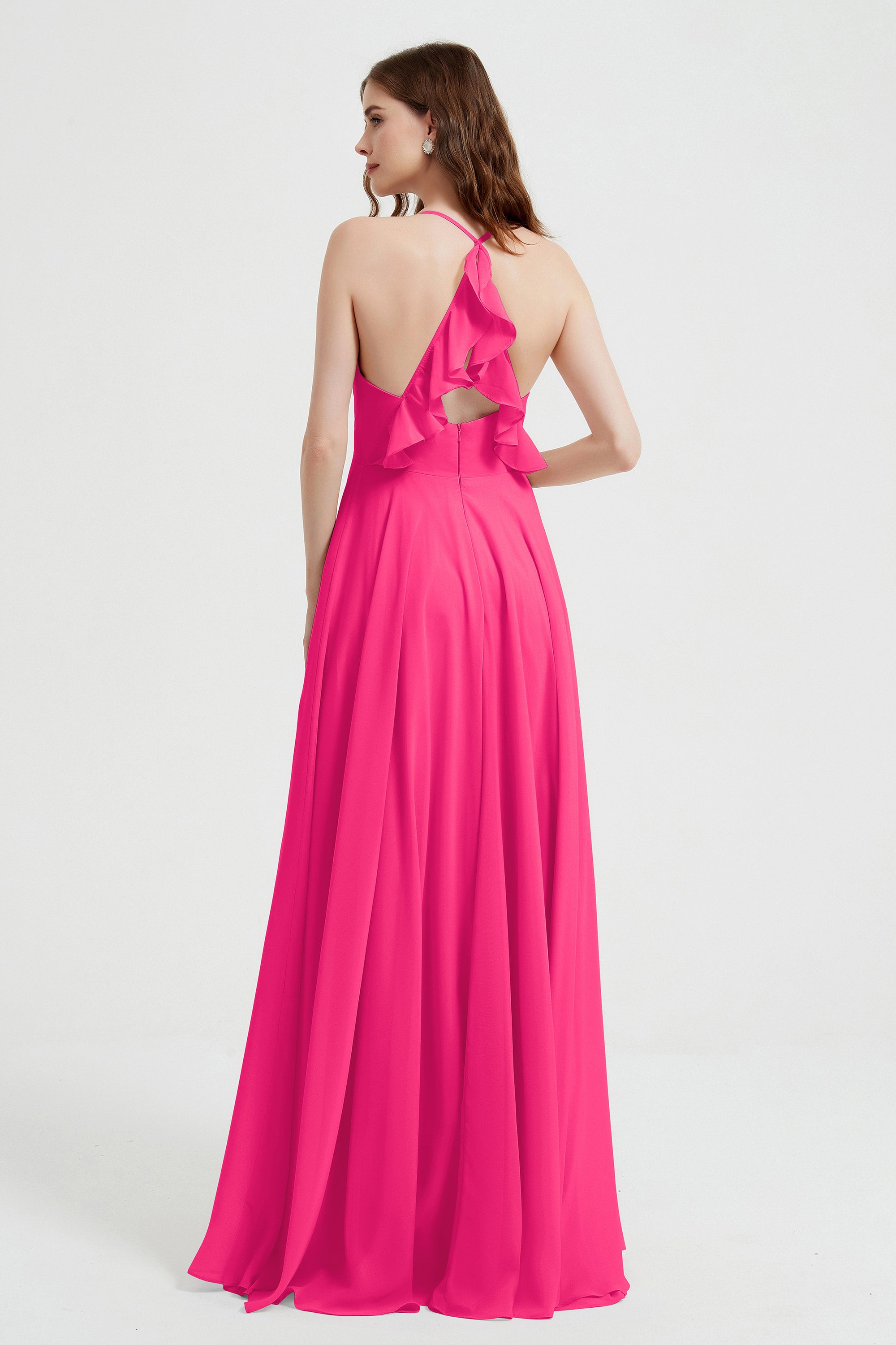 Crossed Straps Chiffon A Line Bridesmaid Dress Pleated Ruffle Formal Evening Dresses Gowns