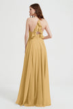 Crossed Straps Chiffon A Line Bridesmaid Dress Pleated Ruffle Formal Evening Dresses Gowns