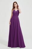 Crossed Straps Chiffon A Line Bridesmaid Dress Pleated Ruffle Formal Evening Dresses Gowns