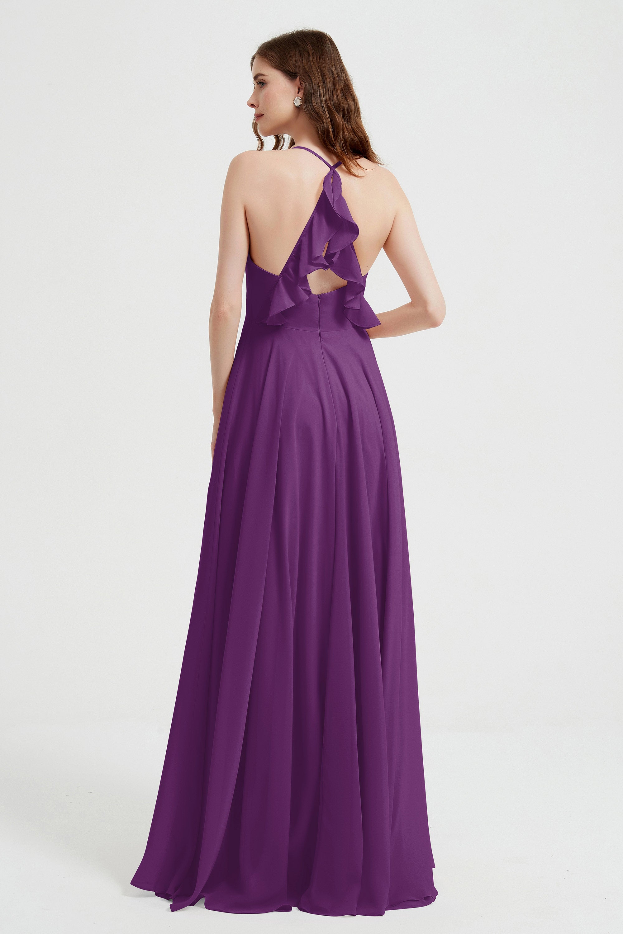 Crossed Straps Chiffon A Line Bridesmaid Dress Pleated Ruffle Formal Evening Dresses Gowns