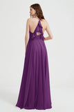 Crossed Straps Chiffon A Line Bridesmaid Dress Pleated Ruffle Formal Evening Dresses Gowns