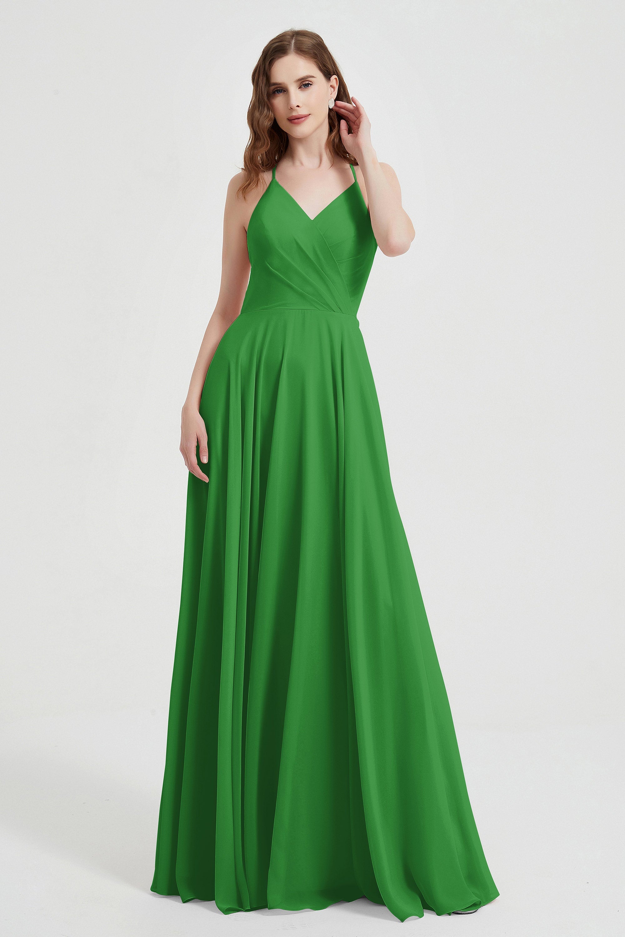 Crossed Straps Chiffon A Line Bridesmaid Dress Pleated Ruffle Formal Evening Dresses Gowns