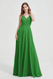 Crossed Straps Chiffon A Line Bridesmaid Dress Pleated Ruffle Formal Evening Dresses Gowns