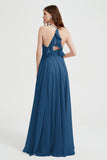 Crossed Straps Chiffon A Line Bridesmaid Dress Pleated Ruffle Formal Evening Dresses Gowns