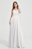 Crossed Straps Chiffon A Line Bridesmaid Dress Pleated Ruffle Formal Evening Dresses Gowns