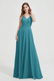 Crossed Straps Chiffon A Line Bridesmaid Dress Pleated Ruffle Formal Evening Dresses Gowns