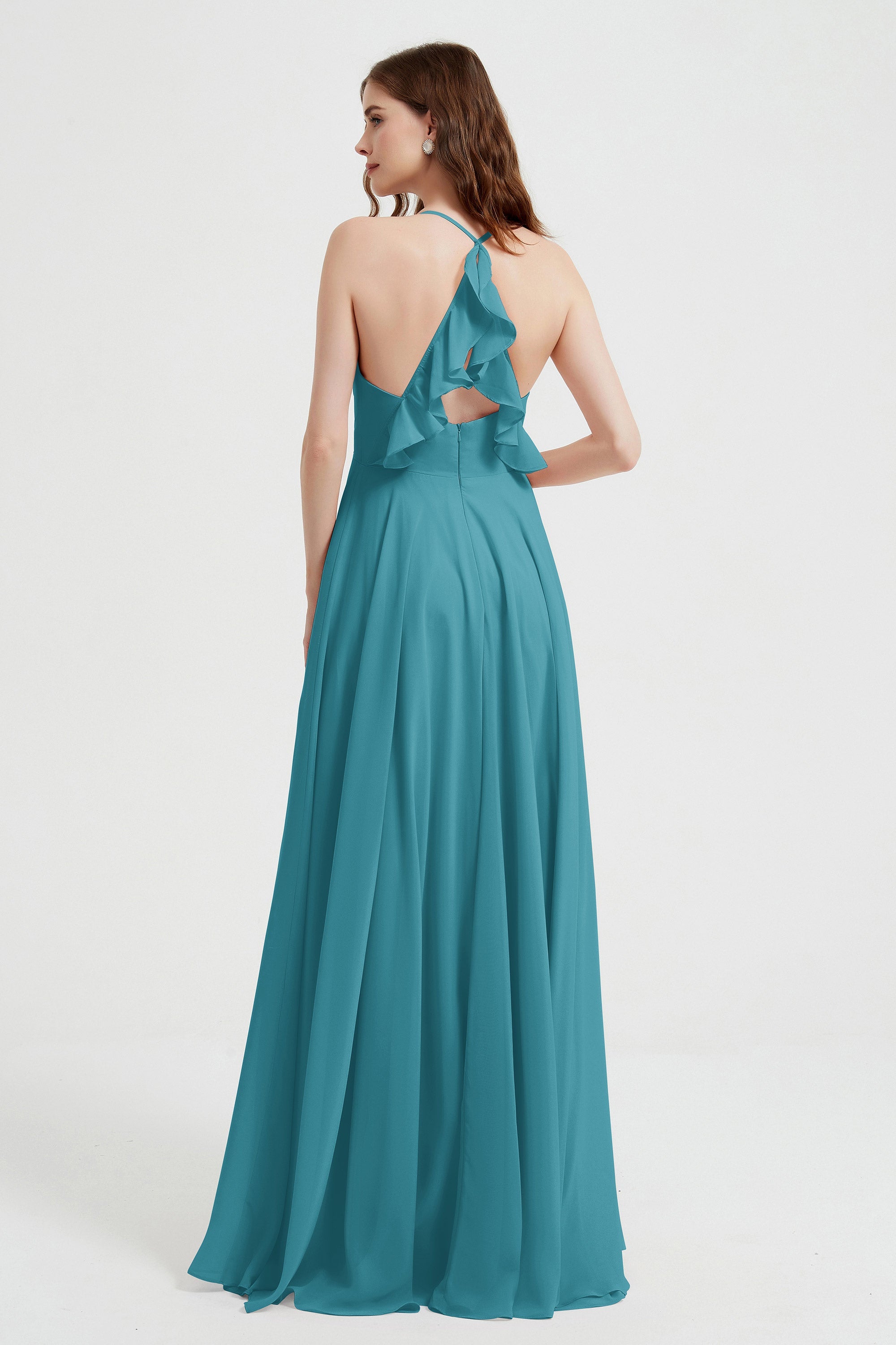 Crossed Straps Chiffon A Line Bridesmaid Dress Pleated Ruffle Formal Evening Dresses Gowns
