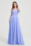 Crossed Straps Chiffon A Line Bridesmaid Dress Pleated Ruffle Formal Evening Dresses Gowns