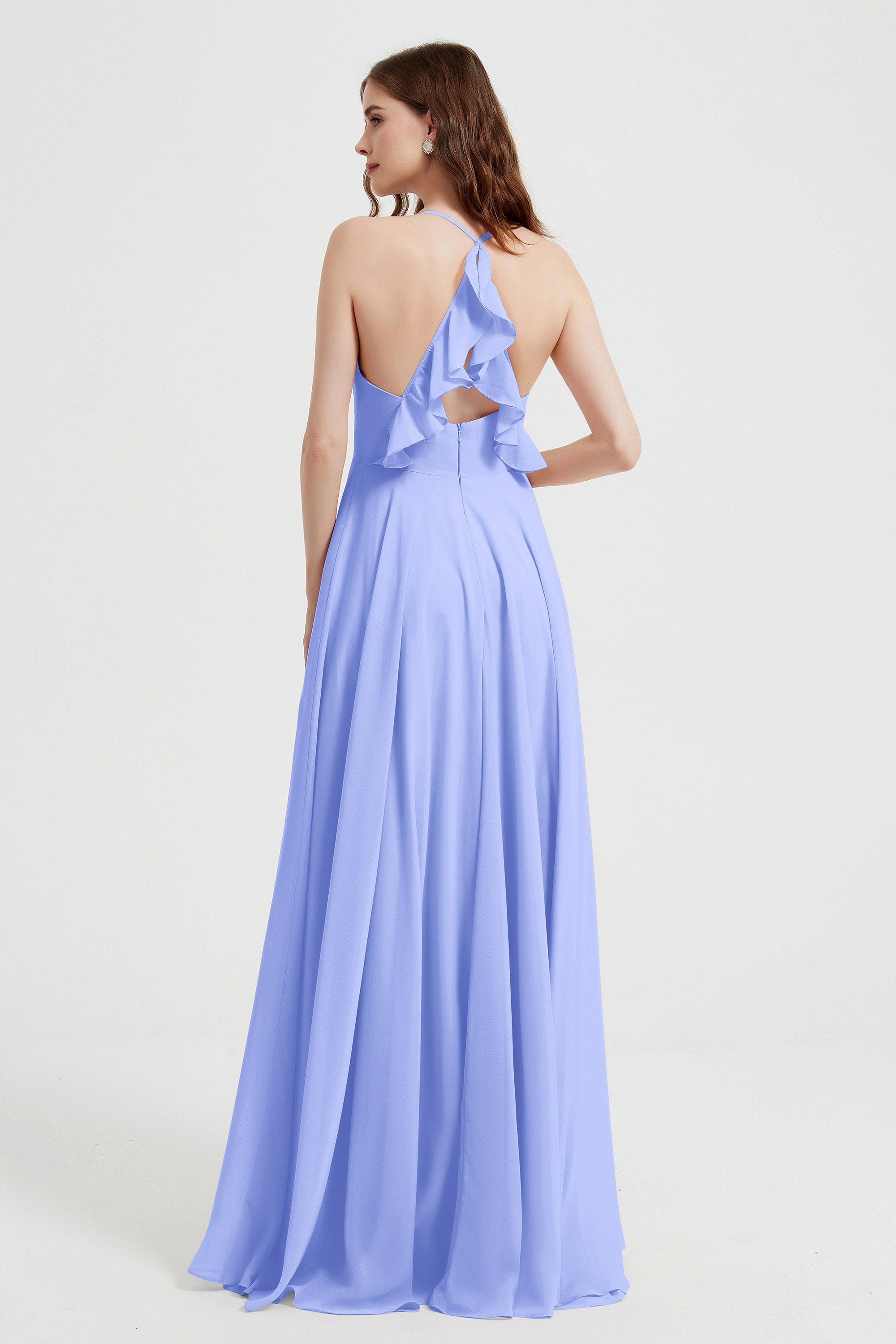 Crossed Straps Chiffon A Line Bridesmaid Dress Pleated Ruffle Formal Evening Dresses Gowns