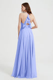 Crossed Straps Chiffon A Line Bridesmaid Dress Pleated Ruffle Formal Evening Dresses Gowns