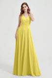 Crossed Straps Chiffon A Line Bridesmaid Dress Pleated Ruffle Formal Evening Dresses Gowns