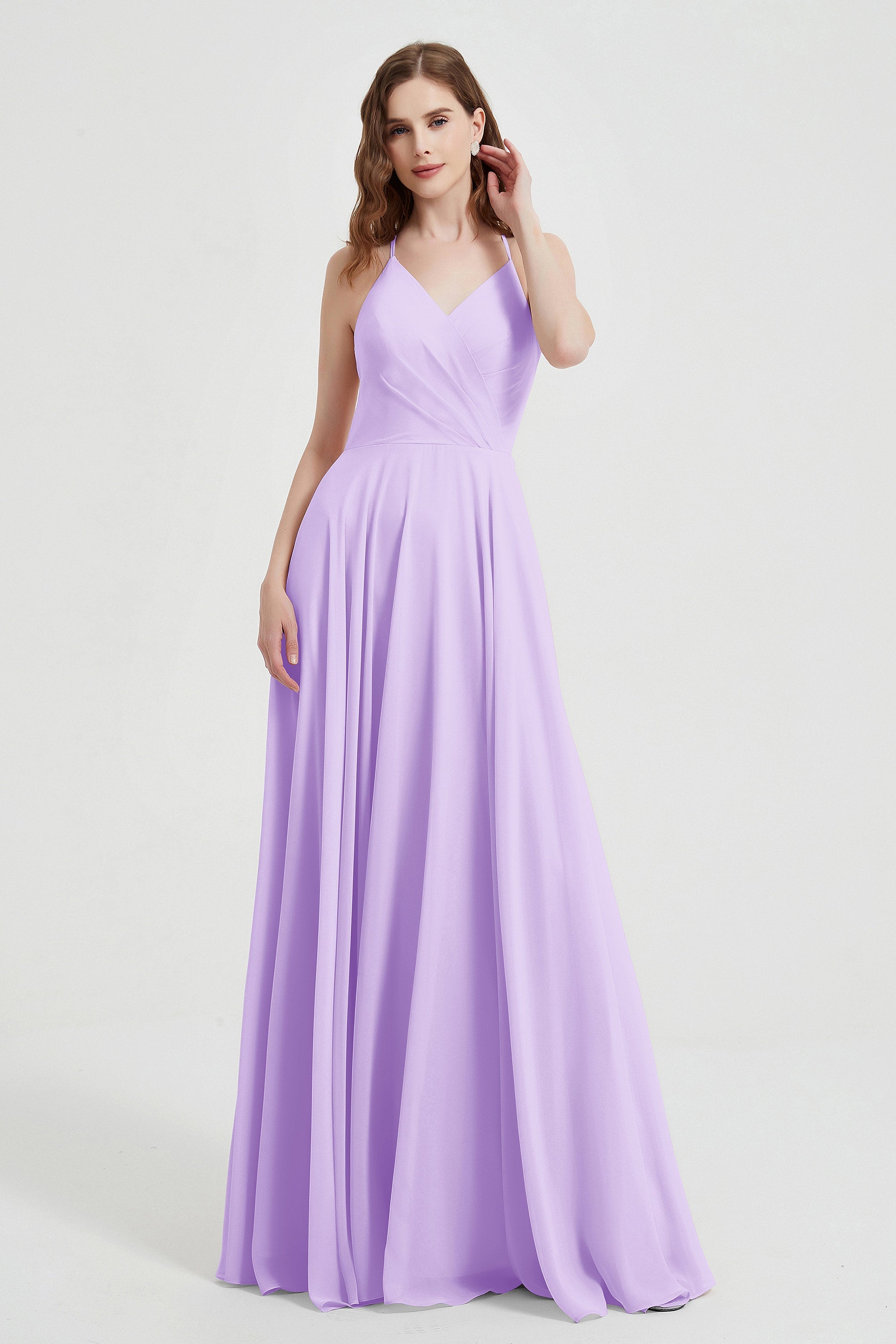 Crossed Straps Chiffon A Line Bridesmaid Dress Pleated Ruffle Formal Evening Dresses Gowns