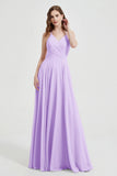 Crossed Straps Chiffon A Line Bridesmaid Dress Pleated Ruffle Formal Evening Dresses Gowns