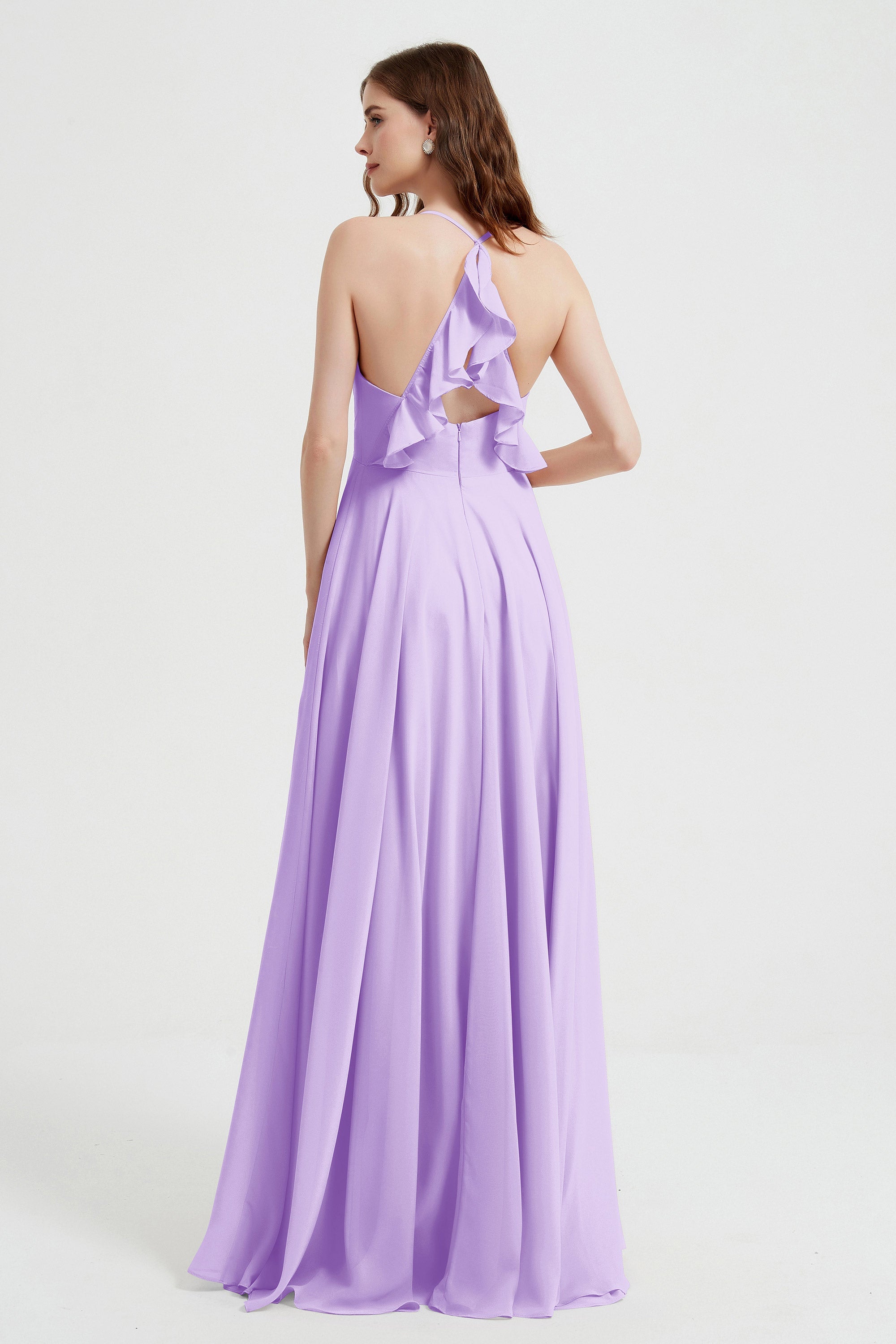 Crossed Straps Chiffon A Line Bridesmaid Dress Pleated Ruffle Formal Evening Dresses Gowns