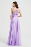 Crossed Straps Chiffon A Line Bridesmaid Dress Pleated Ruffle Formal Evening Dresses Gowns