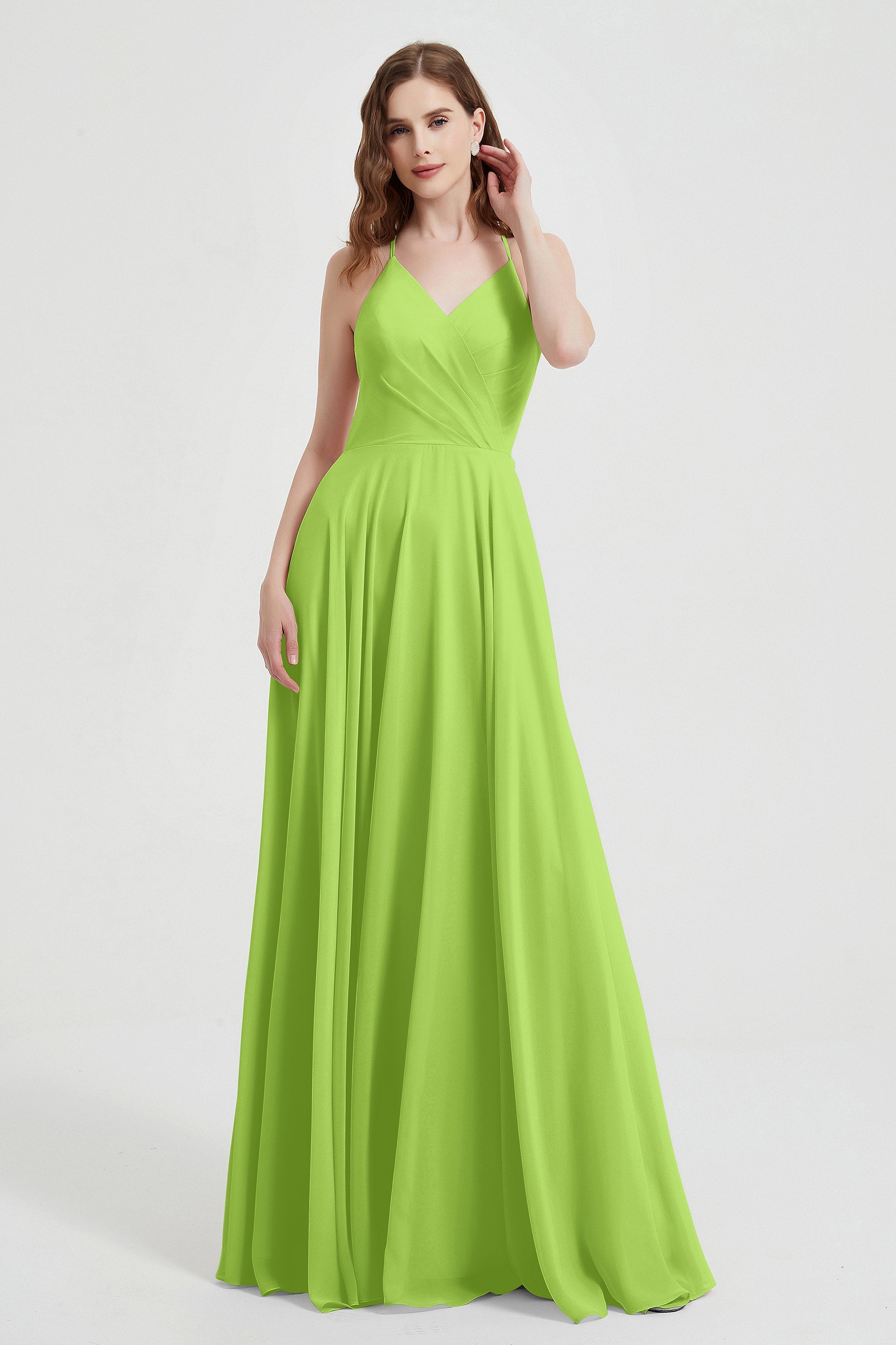 Crossed Straps Chiffon A Line Bridesmaid Dress Pleated Ruffle Formal Evening Dresses Gowns