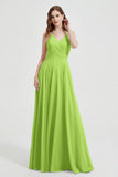 Crossed Straps Chiffon A Line Bridesmaid Dress Pleated Ruffle Formal Evening Dresses Gowns