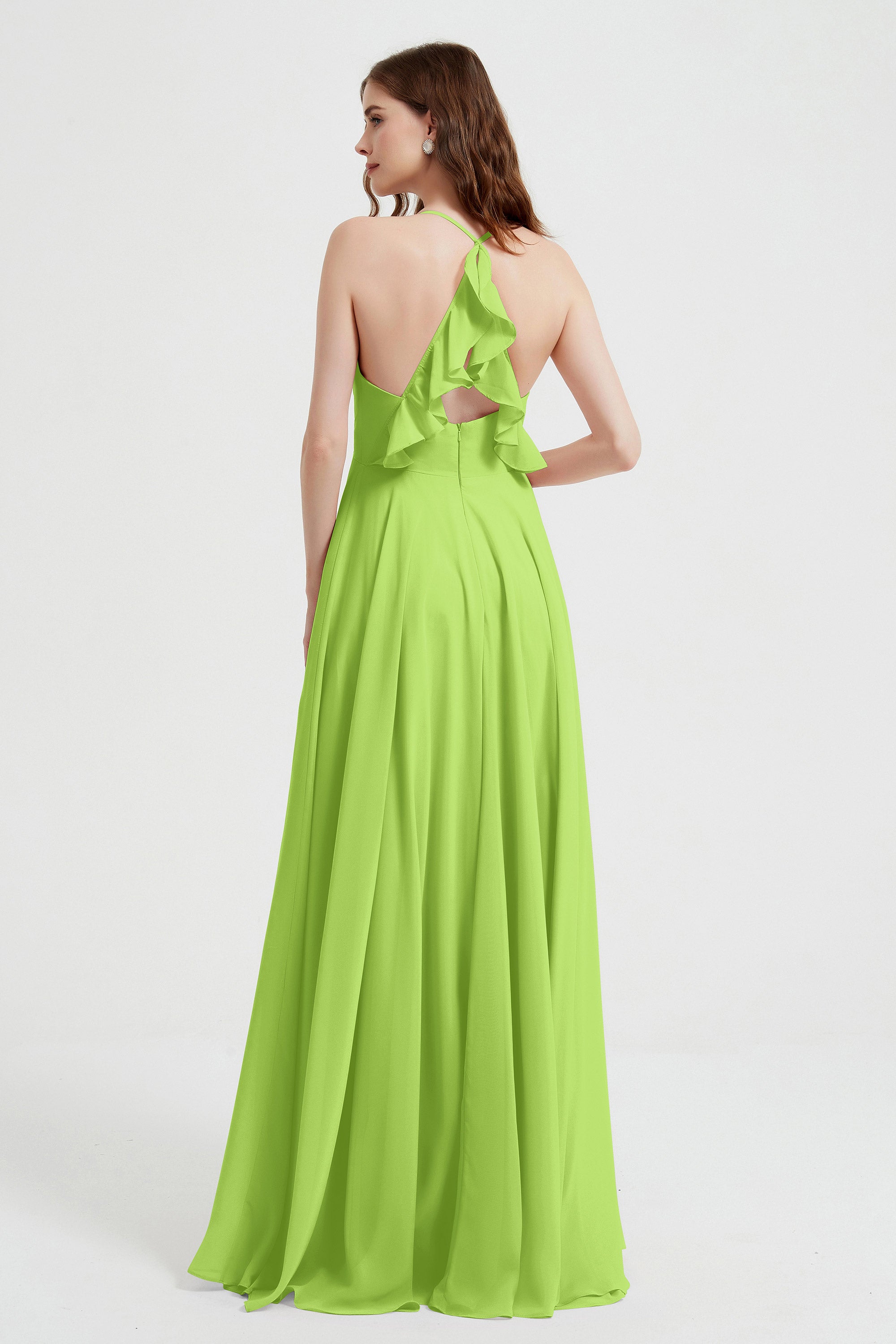 Crossed Straps Chiffon A Line Bridesmaid Dress Pleated Ruffle Formal Evening Dresses Gowns