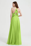 Crossed Straps Chiffon A Line Bridesmaid Dress Pleated Ruffle Formal Evening Dresses Gowns