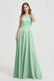Crossed Straps Chiffon A Line Bridesmaid Dress Pleated Ruffle Formal Evening Dresses Gowns