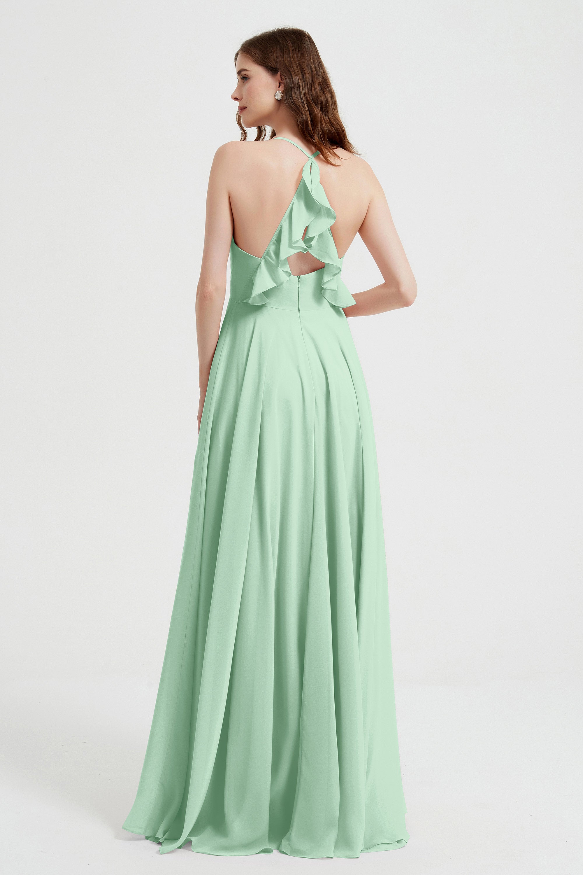 Crossed Straps Chiffon A Line Bridesmaid Dress Pleated Ruffle Formal Evening Dresses Gowns
