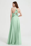 Crossed Straps Chiffon A Line Bridesmaid Dress Pleated Ruffle Formal Evening Dresses Gowns