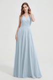 Crossed Straps Chiffon A Line Bridesmaid Dress Pleated Ruffle Formal Evening Dresses Gowns