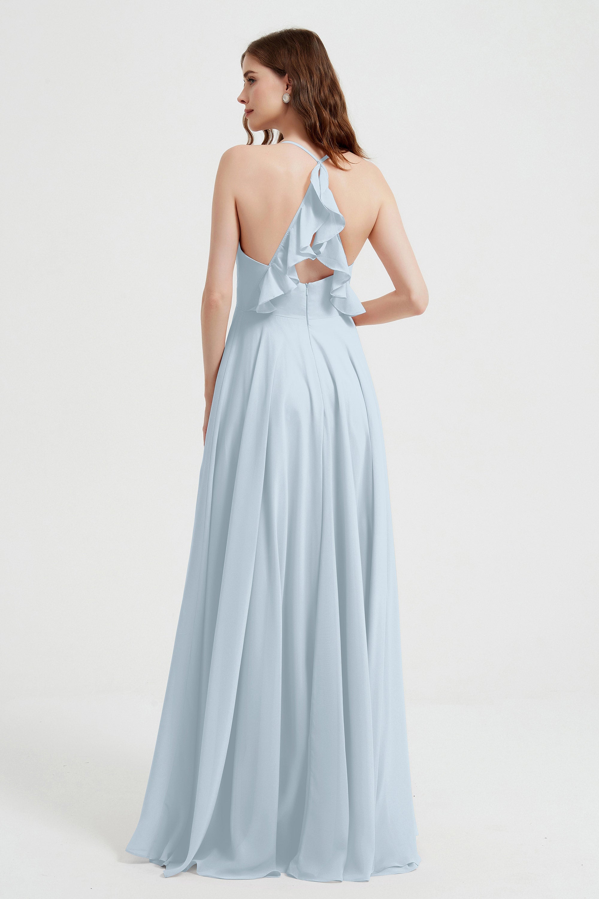 Crossed Straps Chiffon A Line Bridesmaid Dress Pleated Ruffle Formal Evening Dresses Gowns
