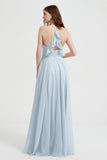 Crossed Straps Chiffon A Line Bridesmaid Dress Pleated Ruffle Formal Evening Dresses Gowns