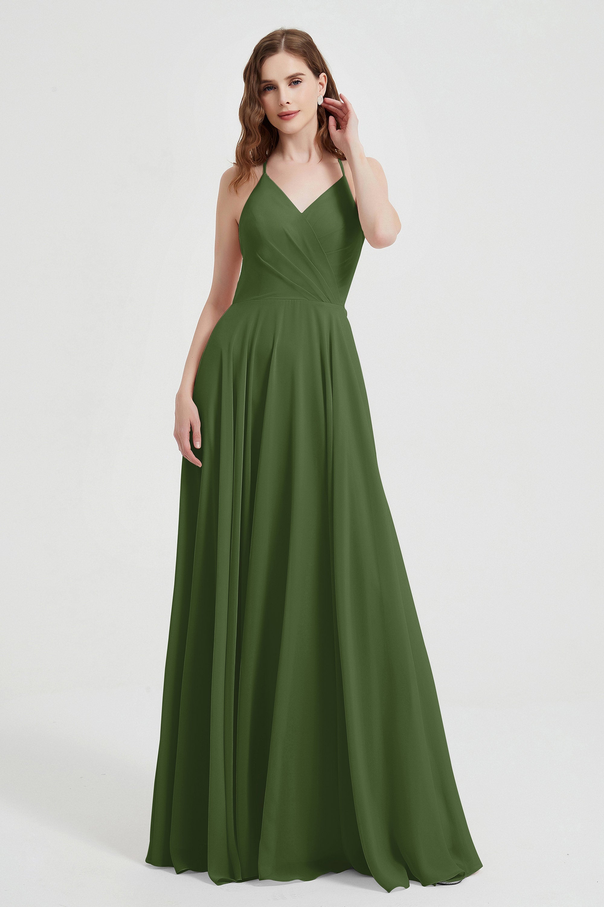 Crossed Straps Chiffon A Line Bridesmaid Dress Pleated Ruffle Formal Evening Dresses Gowns
