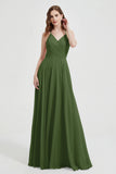 Crossed Straps Chiffon A Line Bridesmaid Dress Pleated Ruffle Formal Evening Dresses Gowns