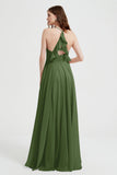 Crossed Straps Chiffon A Line Bridesmaid Dress Pleated Ruffle Formal Evening Dresses Gowns