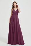 Crossed Straps Chiffon A Line Bridesmaid Dress Pleated Ruffle Formal Evening Dresses Gowns