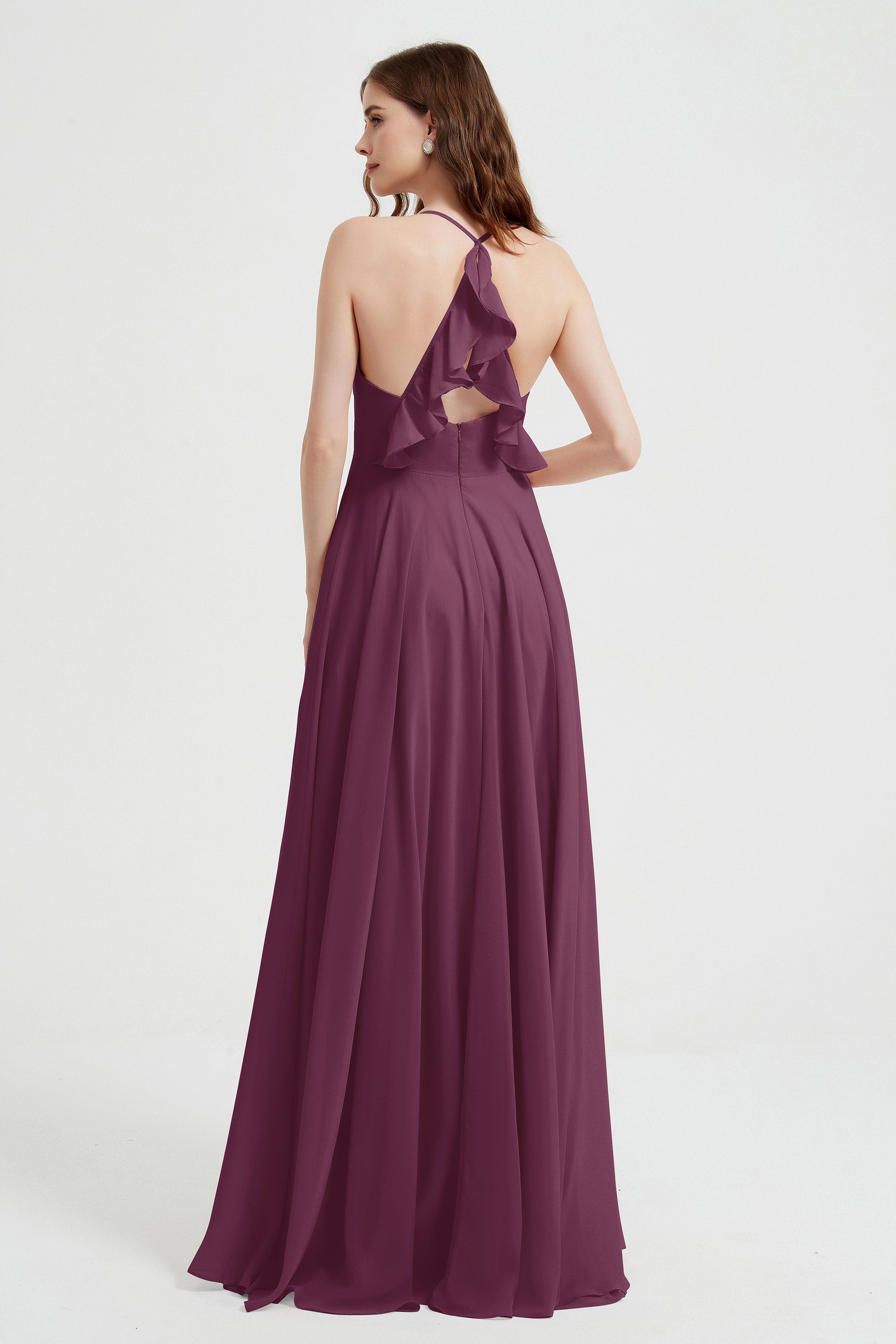 Crossed Straps Chiffon A Line Bridesmaid Dress Pleated Ruffle Formal Evening Dresses Gowns