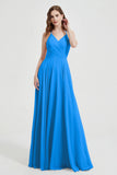 Crossed Straps Chiffon A Line Bridesmaid Dress Pleated Ruffle Formal Evening Dresses Gowns