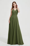 Crossed Straps Chiffon A Line Bridesmaid Dress Pleated Ruffle Formal Evening Dresses Gowns