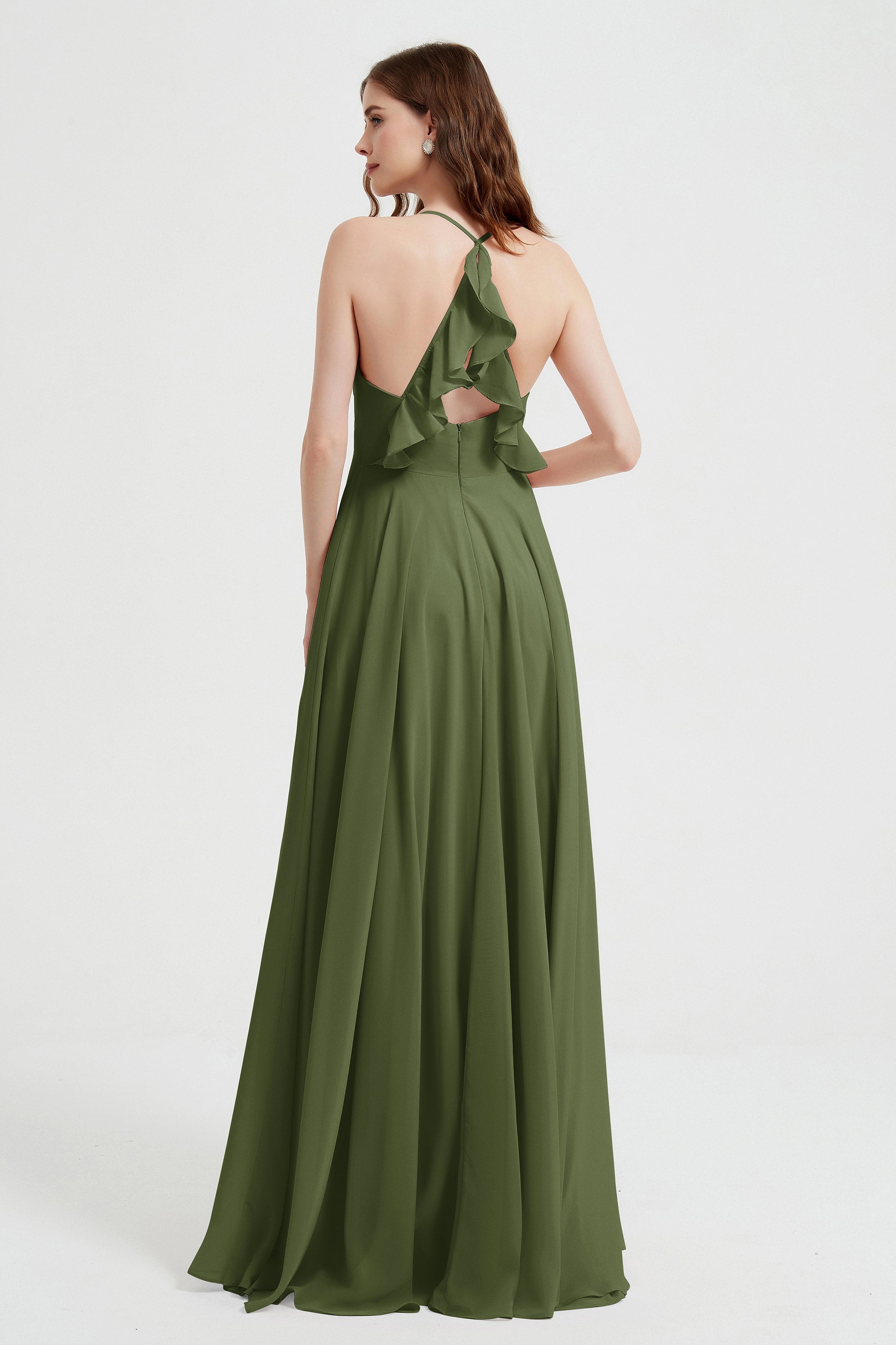Crossed Straps Chiffon A Line Bridesmaid Dress Pleated Ruffle Formal Evening Dresses Gowns