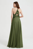Crossed Straps Chiffon A Line Bridesmaid Dress Pleated Ruffle Formal Evening Dresses Gowns