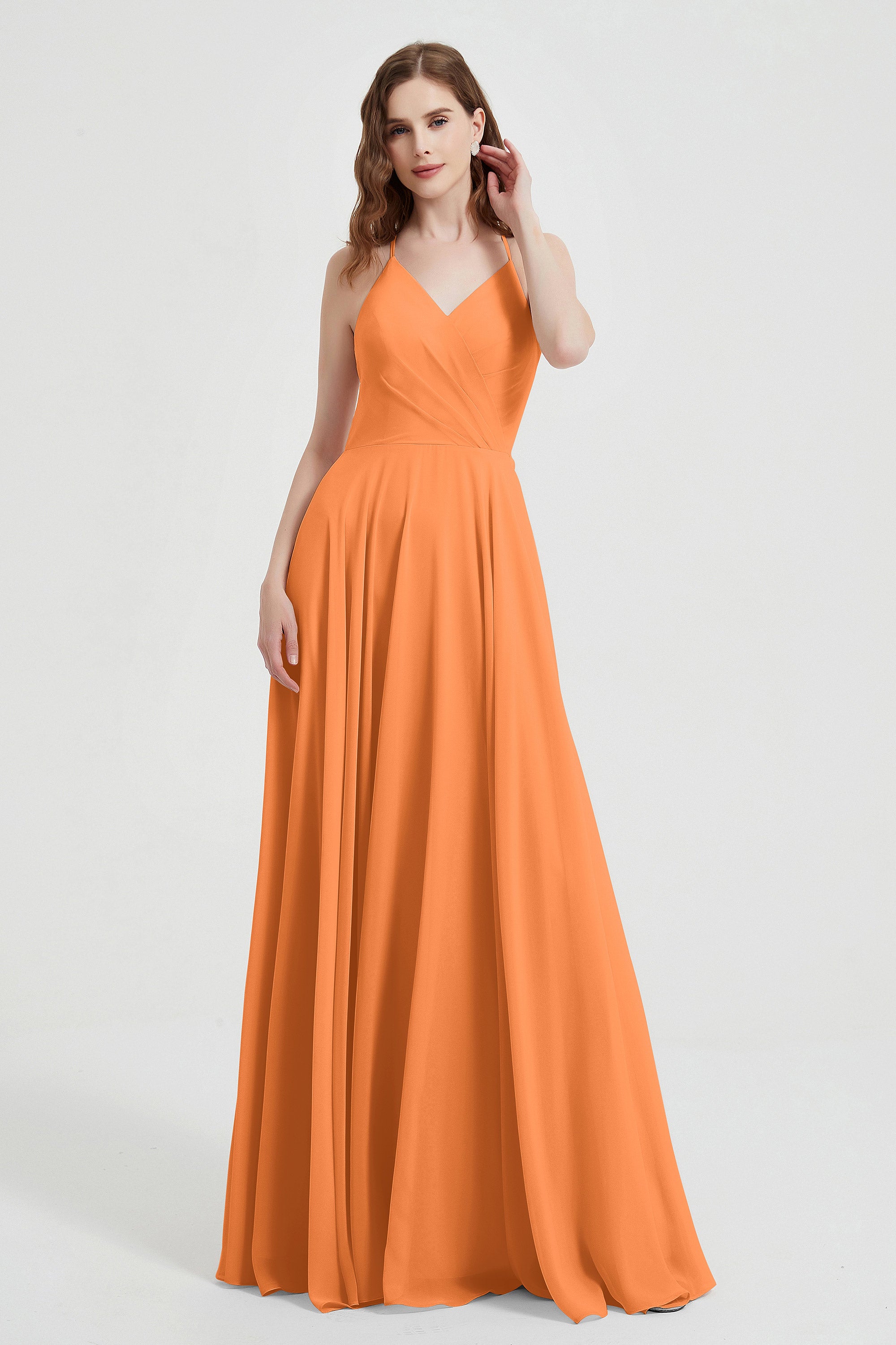 Crossed Straps Chiffon A Line Bridesmaid Dress Pleated Ruffle Formal Evening Dresses Gowns