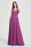 Crossed Straps Chiffon A Line Bridesmaid Dress Pleated Ruffle Formal Evening Dresses Gowns