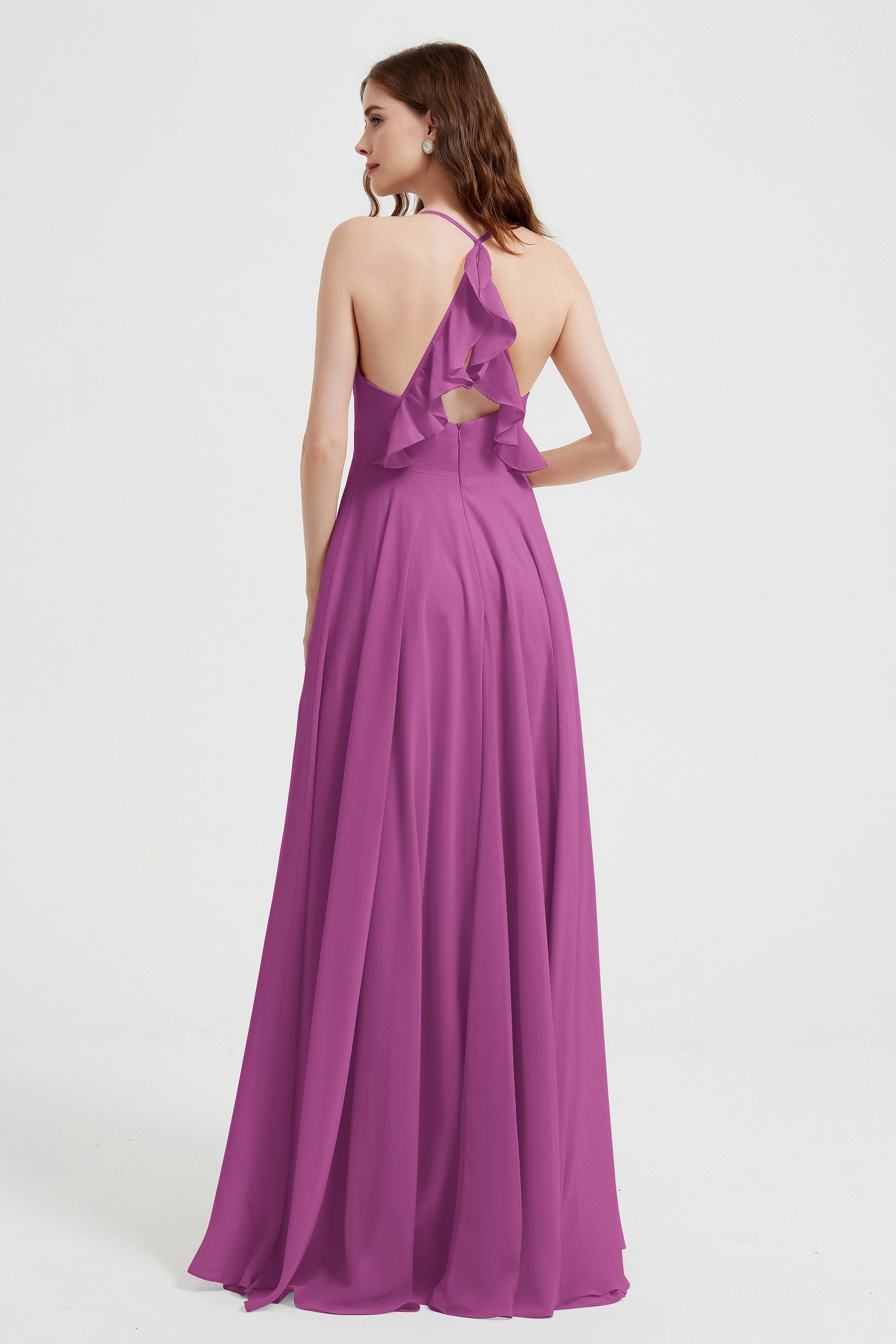 Crossed Straps Chiffon A Line Bridesmaid Dress Pleated Ruffle Formal Evening Dresses Gowns