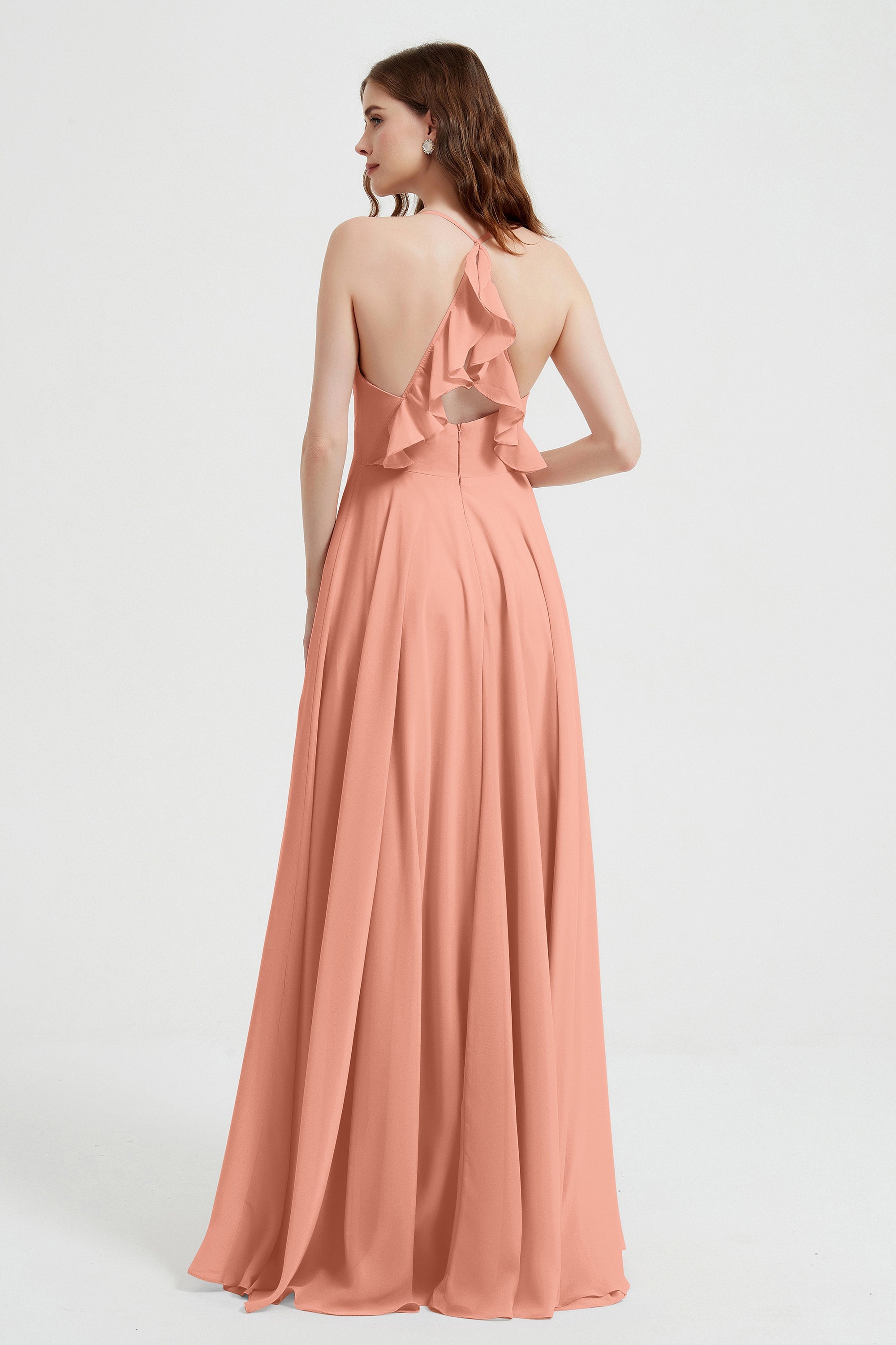 Crossed Straps Chiffon A Line Bridesmaid Dress Pleated Ruffle Formal Evening Dresses Gowns
