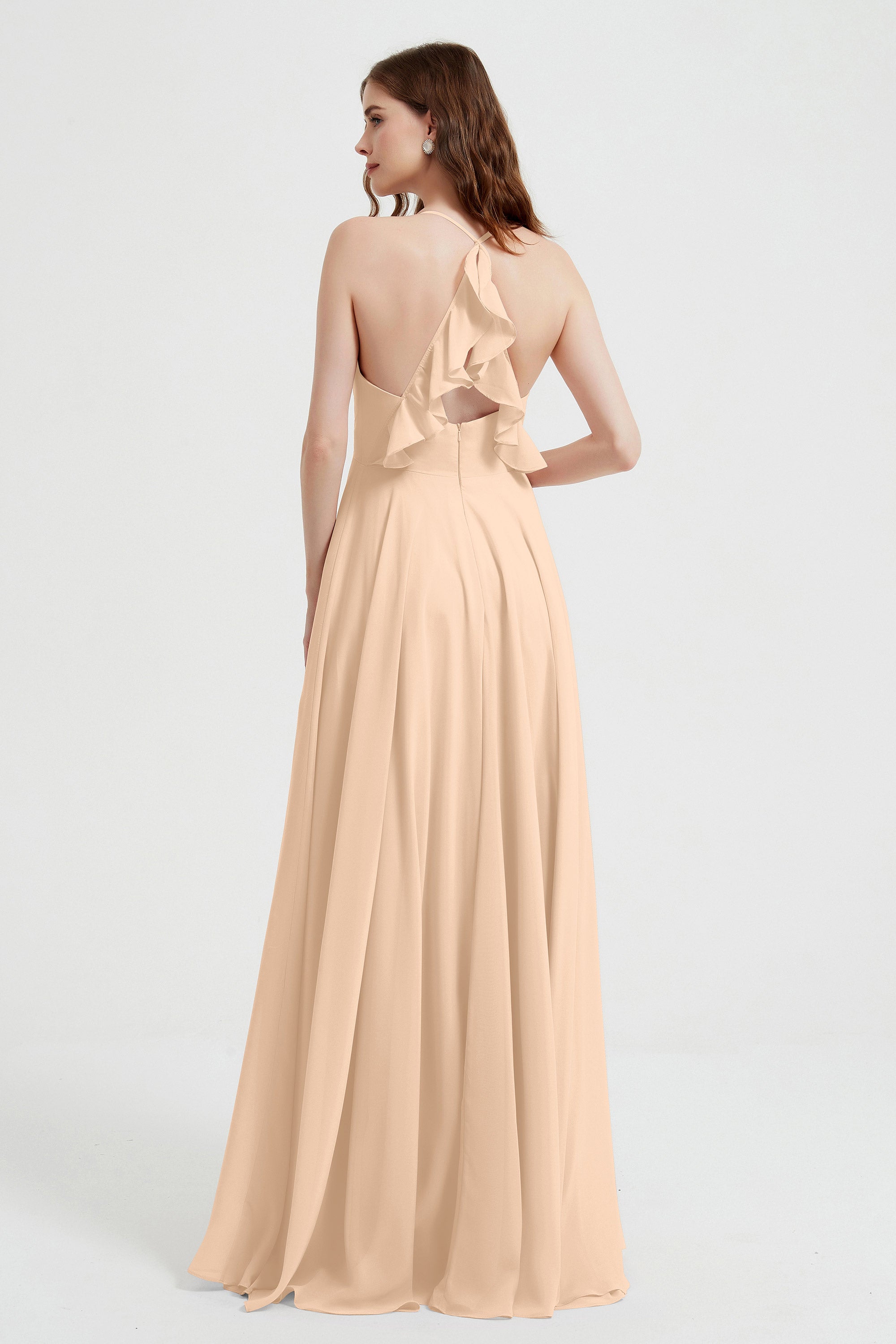 Crossed Straps Chiffon A Line Bridesmaid Dress Pleated Ruffle Formal Evening Dresses Gowns