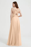 Crossed Straps Chiffon A Line Bridesmaid Dress Pleated Ruffle Formal Evening Dresses Gowns