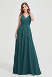 Crossed Straps Chiffon A Line Bridesmaid Dress Pleated Ruffle Formal Evening Dresses Gowns