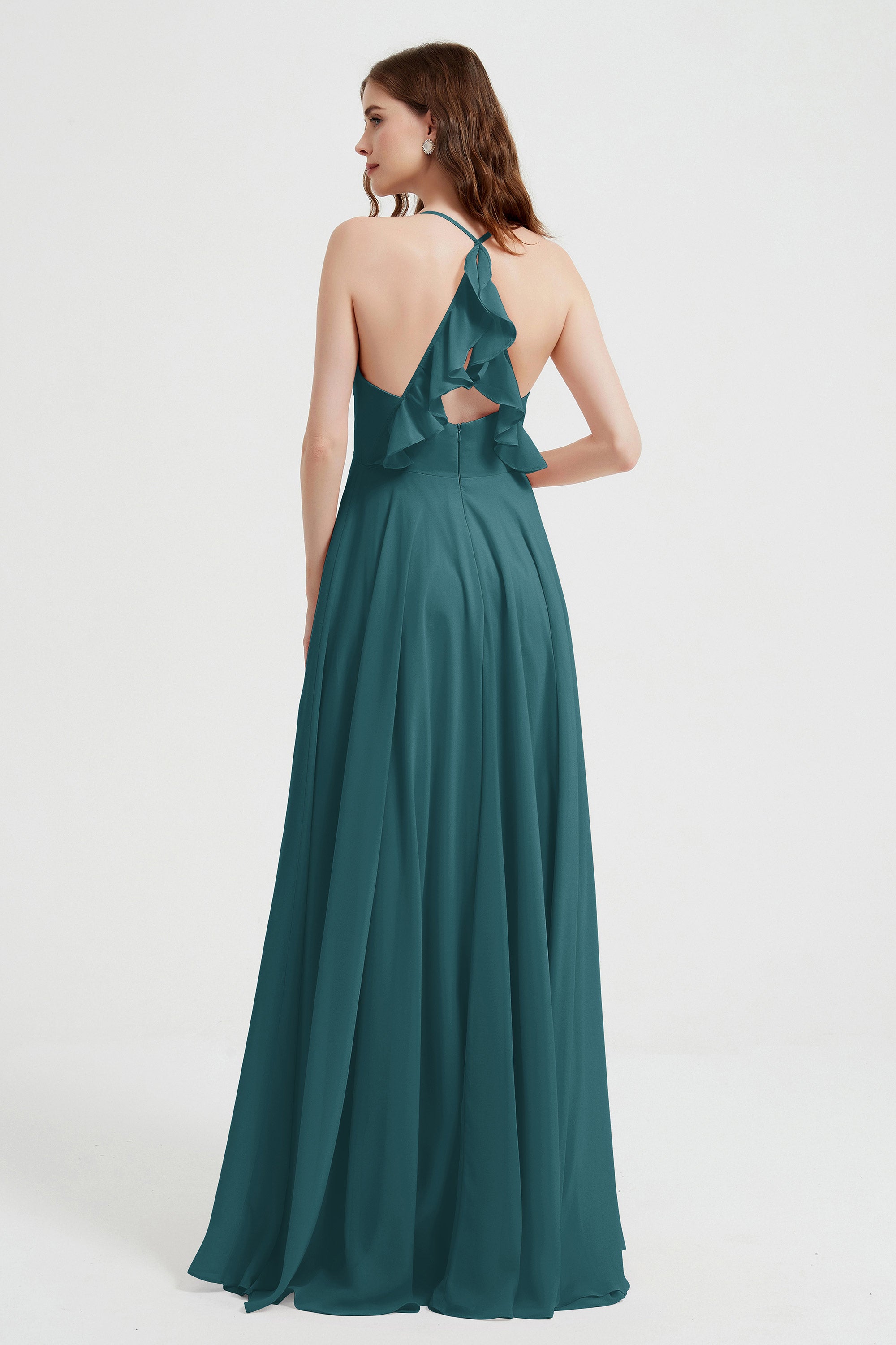 Crossed Straps Chiffon A Line Bridesmaid Dress Pleated Ruffle Formal Evening Dresses Gowns