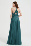 Crossed Straps Chiffon A Line Bridesmaid Dress Pleated Ruffle Formal Evening Dresses Gowns