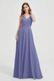 Crossed Straps Chiffon A Line Bridesmaid Dress Pleated Ruffle Formal Evening Dresses Gowns