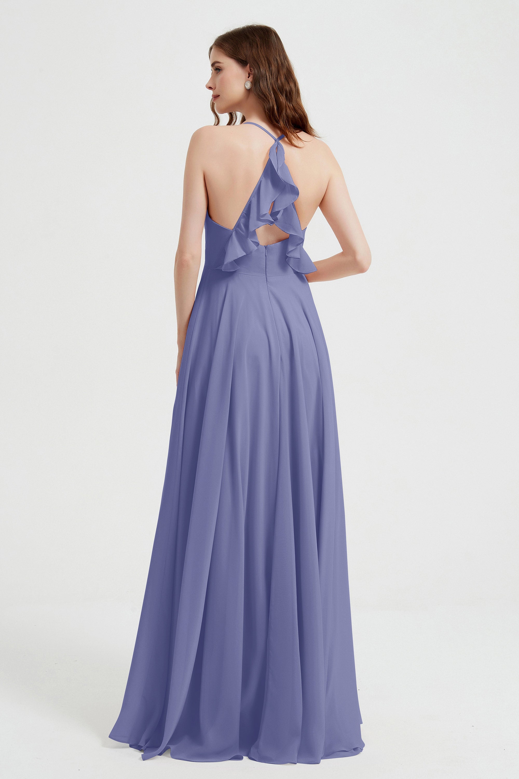 Crossed Straps Chiffon A Line Bridesmaid Dress Pleated Ruffle Formal Evening Dresses Gowns