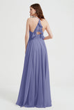Crossed Straps Chiffon A Line Bridesmaid Dress Pleated Ruffle Formal Evening Dresses Gowns